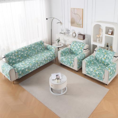 Image of HOKIPO AB Dual Design Quilted Sofa Cover 5 Seater, 3+1+1 Sofa Cover Set, Easy Drape Series, Fresh Meadow (IN-1101 + IN-1099 * 2-ED6)