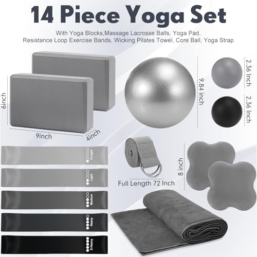 image for Simgoing 14 Pcs Yoga Kits for Home Workouts Pilates Equipment Set for 
