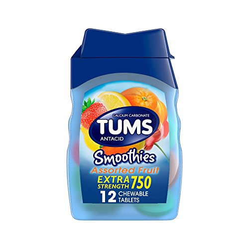 Image of TUMS Smoothies Extra Strength Antacid Chewable Tablets for Heartburn Relief, Assorted Fruit - 12 Count