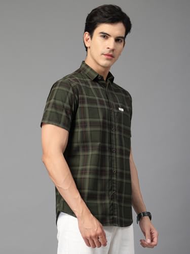 Image of Majestic Man Men's Slim Fit Premium Pure Cotton Plaid Check Half Sleeve Casual Shirt