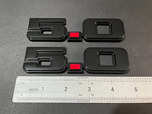 Image of 2Pc 5.0 Emblem Liter Door 3D Fender Side Adhesive Badge Plate Right Left Sticker Replacement for 1979-1993 150 (Black Red)
