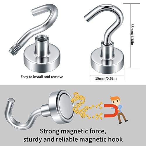 XUIIOSOOKP 10 ks magnetických háčků, extra silné, neodymové magnetické háčky, silné super silné magnety s háčky, magnetický držák háčky na strop, koupelnu, kuchyni, ručník, garáž, chladicí skříň