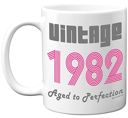 Stuff4 Taza café Vinatge rosa 1981 40 cumpleaños mujeres hombres, taza cerámica apta lavaplatos, taza mejor amigo cumpleaños Navidad, regalos divertidos 40 cumpleaños ella