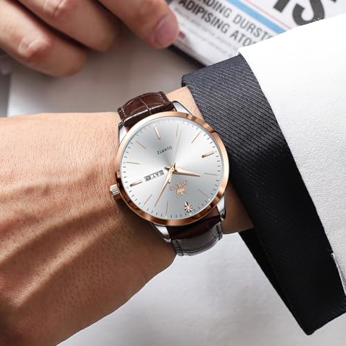 Image of OLEVS Men Watches Dress Waterproof Leather Band Classic Large Face Luxury Watches for Men Casual Fashioned Nice Analog Watch Men Day Date Easy Reader Quartz Original Business Adjustable Watches Men