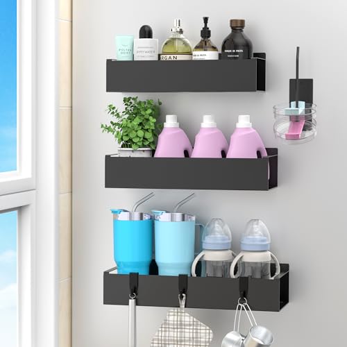 Image of HuggieGems Metal Magnetic Water Bottle Holder for Refrigerator, Cup Holder Organizer for Stanley and Tumbler for Kitchen, 3 Pack, Jet Black