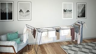 Colombo Stendibiancheria Estensibile Brooklyn | Stendino Allungabile in Acciaio Antiruggine con Fili Telescopici XXL Antipiega 195-260cm, Blocco Ali e Porta Grucce | Stenditura 25m | Made in Italy