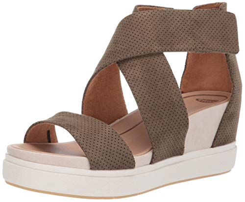 Dr. Scholl's Shoes Women's Sheena Platform Wedge Sandal, Moss Green Microfiber Perforated, 9 M US