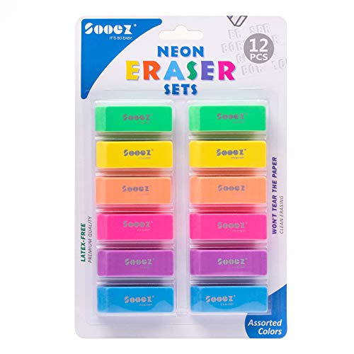 Sooez Pencil Eraser, 12 Pack Pencil Eraser for Kids, Pencil Erasers Bulk, Large Eraser for Drawing, Colorful Erasers, Big Erasers for School Classrooms, Teachers, Kids, Office, Art Class