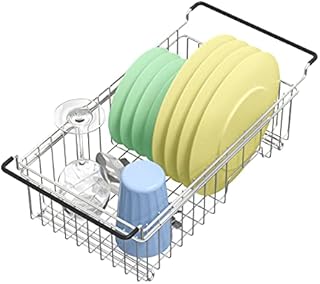 TreeLen Expandable Dish Drying Rack Over The Sink Small Dish Drainer in Sink Adjustable Rustproof Sink Strainers for Kitchen-304 Stainless Steel