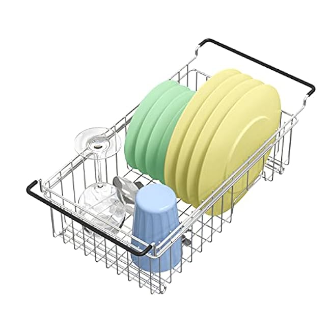 Expandable Dish Drying Rack Over The Sink Small Dish Drainer in Sink Adjustable Rustproof Sink Strainers for Kitchen-304 Stainless Steel