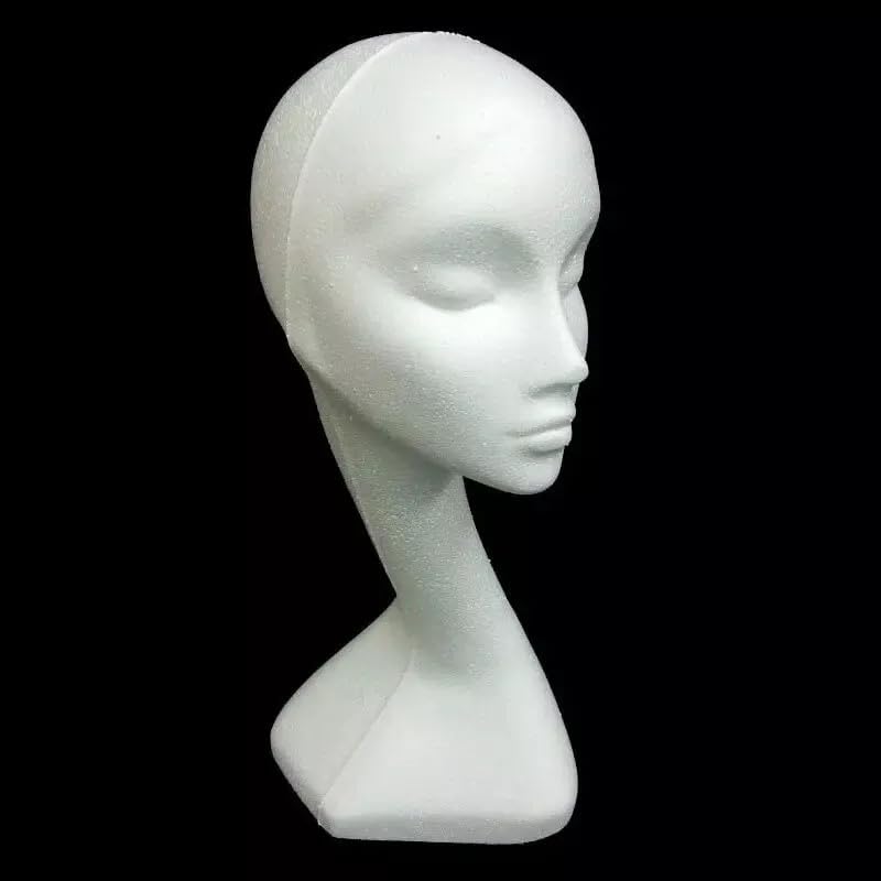 Female Mannequin Heads with Flat Base – White Polystyrene Display for Hats, Scarves, Wigs & Accessories – Includes Swan Neck Display Head, Lightweight & Durable (Female Swan-Neck)