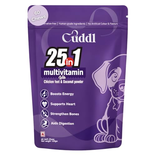 Image of Cuddl 25-in-1 Dog Supplement | Multivitamin Chews for Joints, Bones, Gut, Skin, Immunity | Vitamins, Minerals, Calcium, Biotin, Choline | No Fillers or Preservatives | All Ages