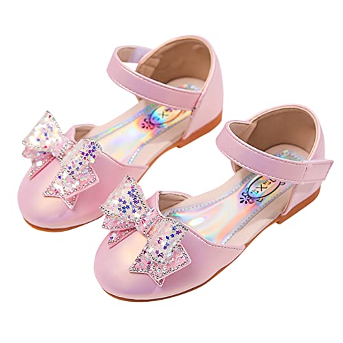 EnJoCho Crystal Single Sandals Girls Baby Shoes Star Sequin Rhinestone Bow Kids Pearl Dancing Shoes Princess Bling Shoes (Pink, 8 Years)3