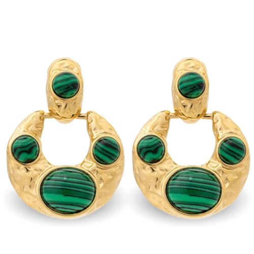 Grandes boucles d'oreilles malachite verte pour femme bijoux elliptiques creux vintage