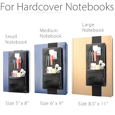 Adjustable Elastic Band Pen Holder, Velcro Pencil Holder, Pen Sleeve Case for Hard Cover Journals, Planners, Notebooks, Books, Binders, Fits Regular & Large Notebooks, Accessory Pocket, Detachable.