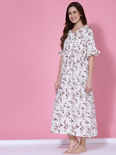 Image of OOMPH! Cotton Blend Nighty for Women's | Night Gown | Nighty | Nightdress | Maxi Dress | Sleepwear | Gown for Women | Nighties | Sleepwear