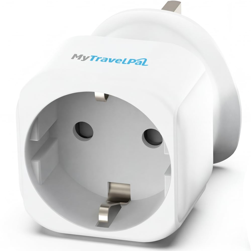 MyTravelPal EU to UK Plug Adapter | Europe Schuko 2 Pin to 3 Pin Adaptor