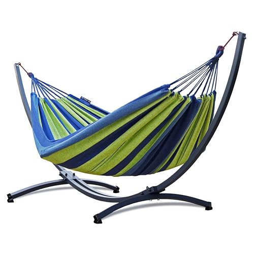 Potenza Hamac sur Pied en Acier Galvanisé à Chaud | Hamac Double pour 2 Personnes | 220x160 cm | 220 kg | Testé jusqu'à 350 kg | Fabriqué en UE | Bleu-Vert