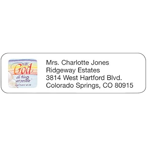 Personalized Religious Address Labels-Matthew 19:26-Includes a Set of 200 Self-Stick Sheeted Labels Sized at 2 ¼ in. Long x 5/8 in. Wide Cover