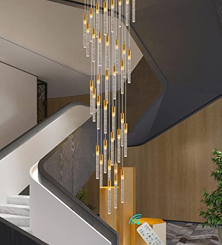 Gold 36-Lights Staircase Crystal Chandeliers Bubble Bolumn 12.5Feet Long Pendant Chandeliers Foyer Entrance Crystal Chandeliers High Ceiling Big Crystal Chandelier Led Dimmable 3000-6000K Fixtures #TOP4