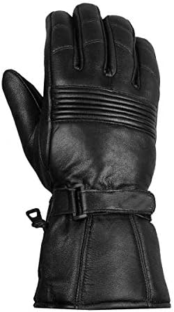 Jackets 4 Bikes Winter Motorcycle Gloves, Premium Biker Sheep Leather Thinsulate Warm Cold Weather Water Resistance Windproof Gauntlet for Men and Women Black L