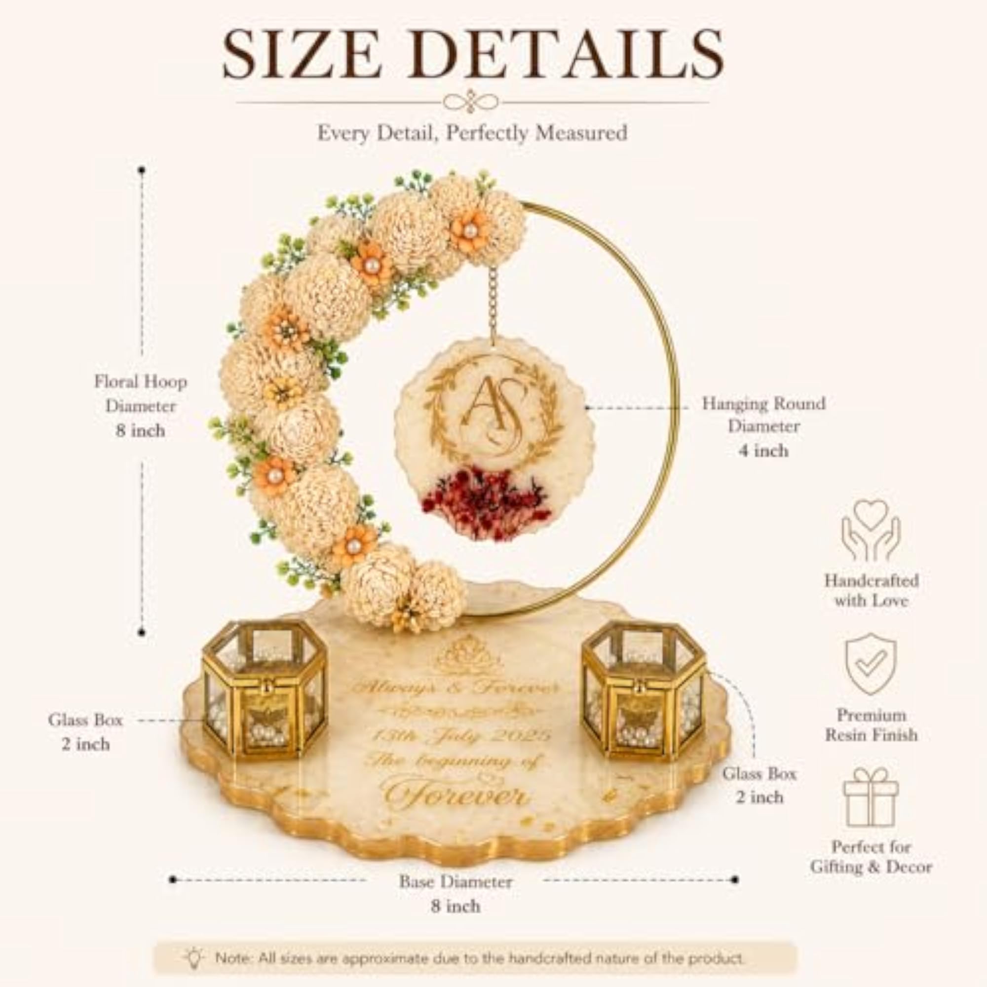 Personalized Floral Hoop Engagement Ring Tray with Custom Name & Date