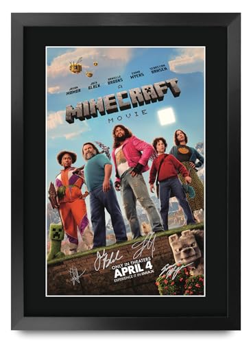 Affiche Minecraft 2025 signée par Jack Black pour décorer une chambre de gamer ou salon de cinéma