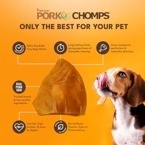 Pork-Chomps-Roasted-Pork-Skin-Dog-Chews-5-inch-Ear-Shapes-144-Ounce-Pack-of-4 Pork Chomps Roasted Pork Skin Dog Chews 5 inch Ear Shapes 144 Ounce Pack of 4