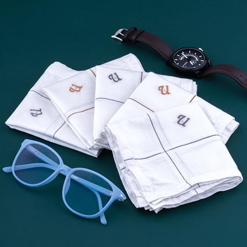 Image of CROSSLINE Men's Initial Monogram (A-Z) Embroidery 100% Pure Cotton Handkerchief | White Base With Colored Border | Handkerchiefs For Men Cotton Soft - (Pack of 5)