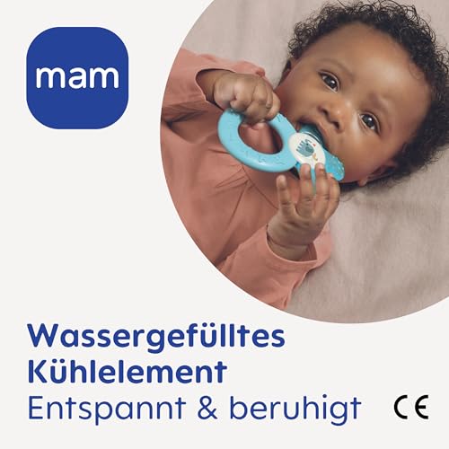 MAM Cooler, Beißring für Babys fördert Sehsinn & Motorik, Greifling mit Wasserkühlteil erreicht auch die Backenzähne, ab 4+ Monate, türkis