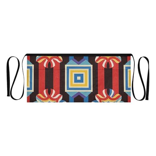 FASHON&FASCIN Server Apron with Pockets Waist Aprons Half Waitress Apron Geometry Design for Gardening Restaurant,Multi12