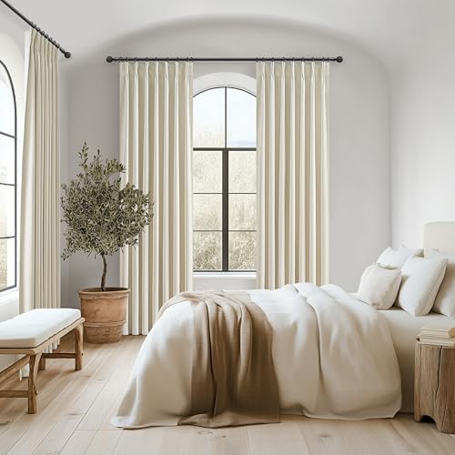 QJmydeco Pinch Pleat Cream Linen 102 Inch Long Curtains for Dining Room 2 Panels Set, Neutral Blackout Viral Curtain with Hooks Rings Back Tab for Office/Sunroom Privacy Thermal Drapes 40" W x 102" L by QJmydeco - Image 5