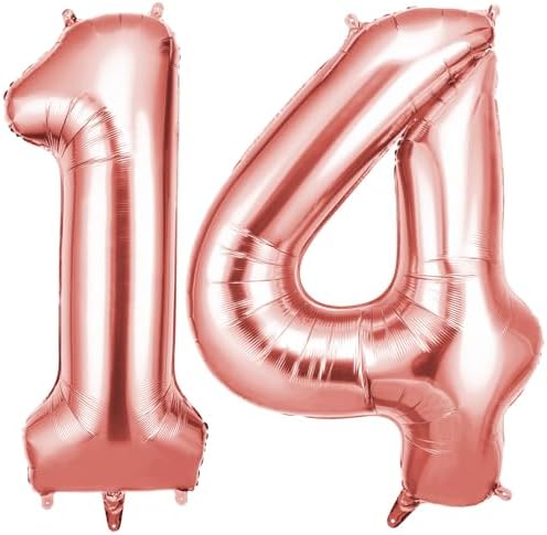 OFFCUP Zahlen Luftballon 14 Geburtstag Roségold, Folienballon Zahl 14 | 40 Zoll Helium Ballons Riesen 101cm Geburtstag Mädchen Junge PartyDeko Ballon Zahl Deko zum Jubiläum Neujahr