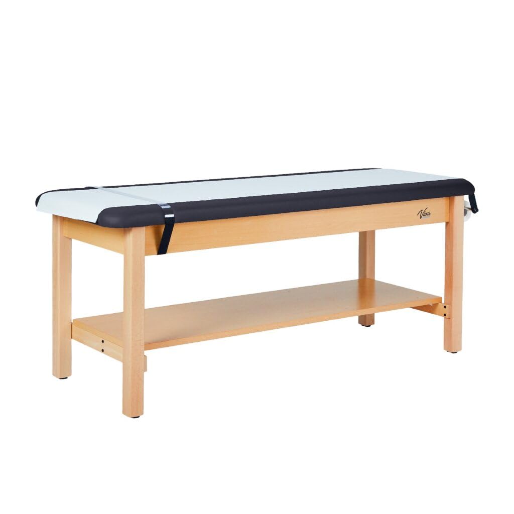 Photo 1 of Vivacomfort Aristo H-Brace European Beechwood Flat Treatment Table with Shelf, 500 lbs Weight Capacity, Black