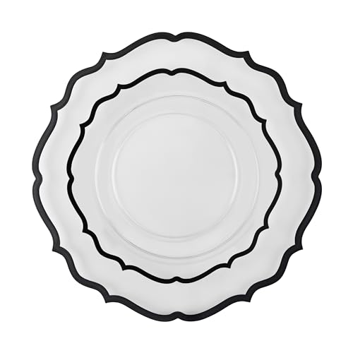 Plasticpro 4185-1 32 Pack Elegant Disposable Plastic Plates Combo Set Includes 16 Dinner Plates And 16 Salad Plates Heavy Duty Fancy Party Plates Clear & Black Contemporary Design thumb #4