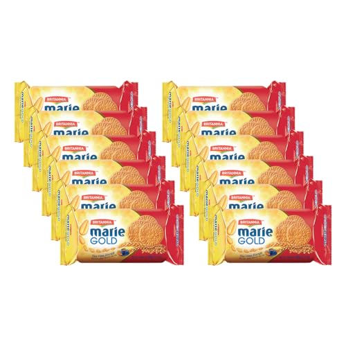BRITANNIA Marie Gold Cookies 3.13oz (89g) - Biscuits Pour l'heure du thé - Crispy Tea Time Snack - Delicious Grocery Cookies - Pack of 12