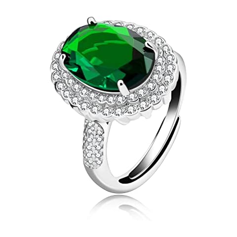 Uloveido Created Emerald Oval Stone Rings Wedding for Women, Adjustable Open Size, Green CZ Engagement Jewelry Y664 (Green) Cover