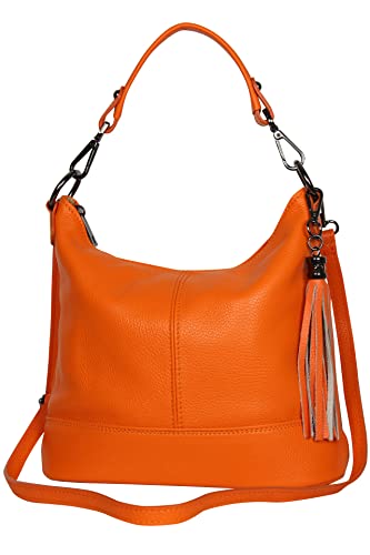 AMBRA Moda GLX09 - Sac à main pour femmes, sac à bandoulière, sac fourre-tout en cuir véritable, Orange, 28/24/13cm