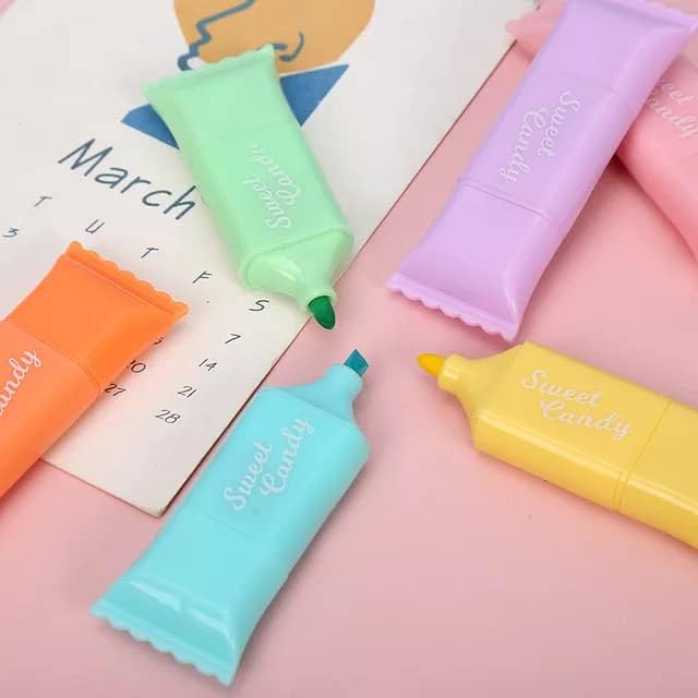 DELITON 6pcs set two sides Macaron color Candy shape mini Highlighter Pen Fluorescent Pen for kids