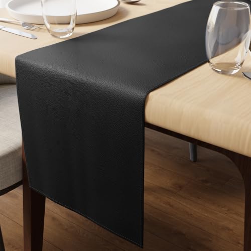 Encasa XO Faux Leather Table Runner, Waterproof 30x183 cm Black