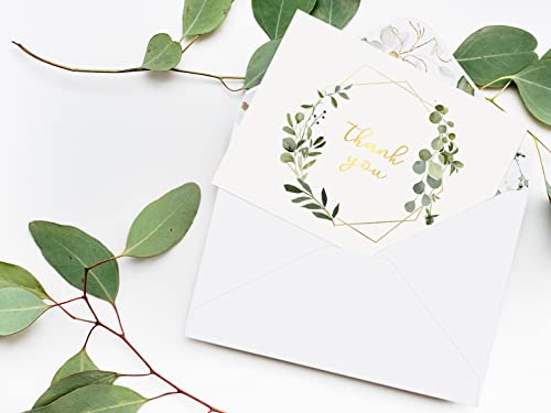 Veeyol 100 Gold Foil Greenery Thank You Cards With Envelopes, Watercolor Foliage Thank You Notes For Wedding, Baby Shower, Graduation, Bridal, Business, Anniversary #TOP3