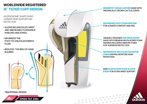 Adidas Tilt 350 Pro With Velcro Closure - With New Tilt Technology - For Men, Women, Unisex - Sustainable Vegan Leather Boxing. Kickboxing, Mma Training Gloves - (Met Black/Gold, 16Oz) #TOP5