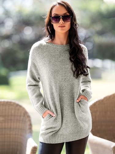 Image of Seta T Women's Sweaters Long Sleeve Crewneck Cozy Oversized Sweater Loose Fit Tunic Tops with Pockets