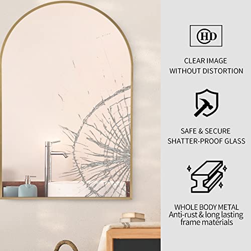 Howofurn 20X30 Arched Wall Mounted Mirror, Rose Gold Wall Decor Mirror, W/Metal Frame Mirror For Bathroom, Bedroom, Entryway, Modern & Contemporary Arch Top Wall Mirror #TOP5