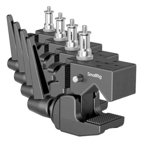 Image of SMALLRIG Super Clamp Kit, Heavy Duty Max Load 33lb /15kg, with a 1 /4 inch-20 & a 3 /8 inch-16 Top Screw on a 5 /8 inch Stud, for Photography Studio Video Camera Lighting, for Round Pipe and Flat Surface (Pack of 4)