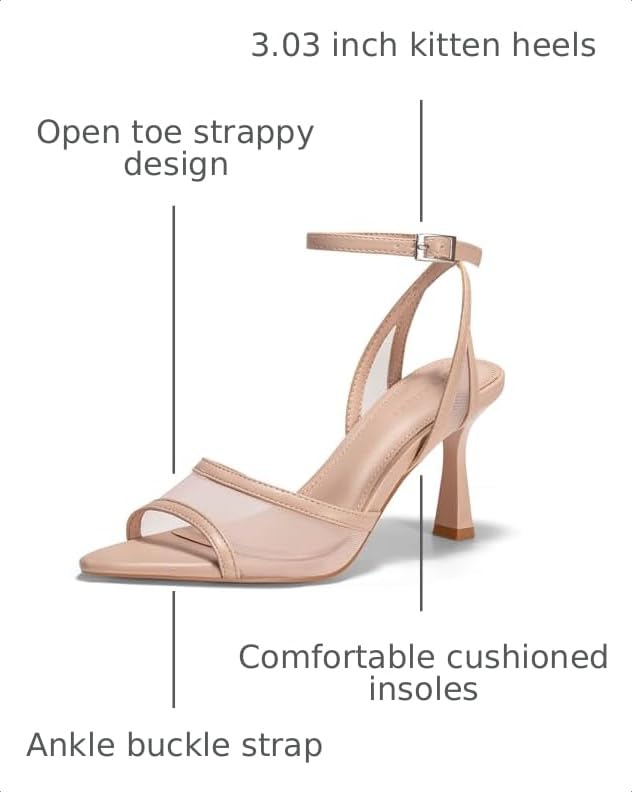 Image of Coutgo Womens Kitten Heels Sandals Pointed Open Toe Ankle Buckle Strap Summer Dress Shoes