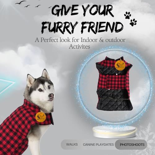 Image of Sage Square Winter Coloured Dog Coat - All-Weather Protection, Windproof, Waterproof Cozy Fleece Lining, Adjustable Straps, Durable Construction, Stylish, Comfortable, Jacket (Red & Black, XXX-Large)
