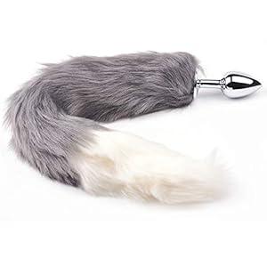 BeHorny tail buttplug furry vos, kattenstaart anaalplug, grijs en wit