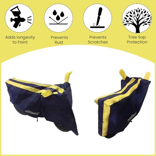 Image of Mototrance All Weather Protection Two Wheeler Cover for All Bikes /Royal Enfiled /Upto Pulsar 160CC to 350CC | Anti Dust, Water Resistant, Heat Resistant, UV Proof with Mirror Pocket | Arc Yellow