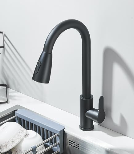 Robinet de cuisine avec douchette extensible noir pour grand évier double - 6